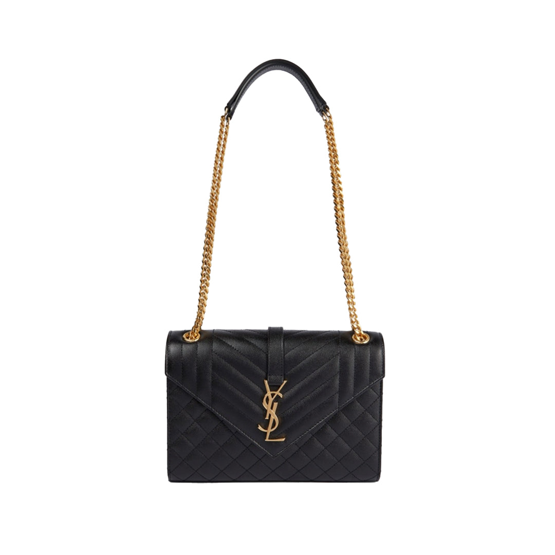 YSL Envelope Medium In Quilted Grain De Poudre Embossed Leather Black