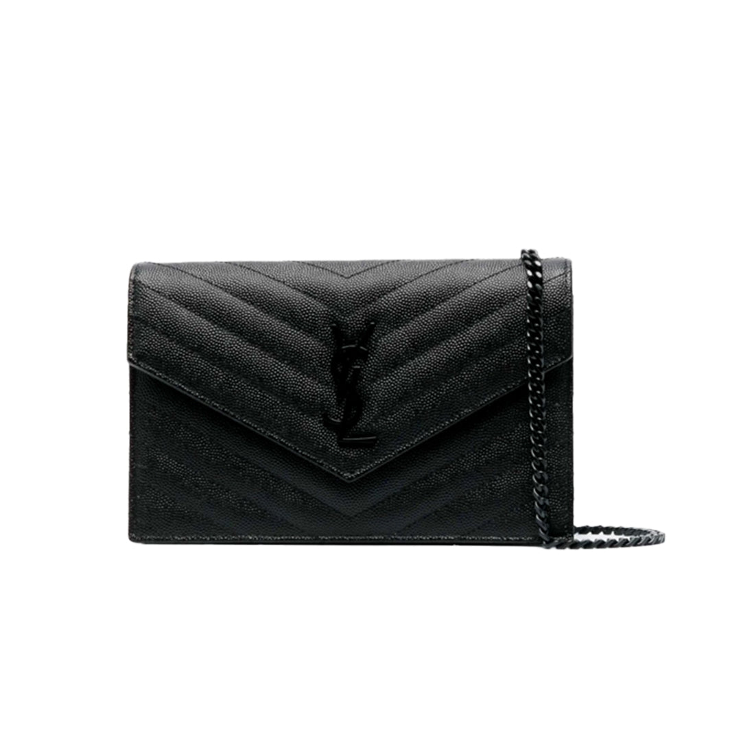 YSL Cassandre Matelassé Leather Wallet on Chain Small Black