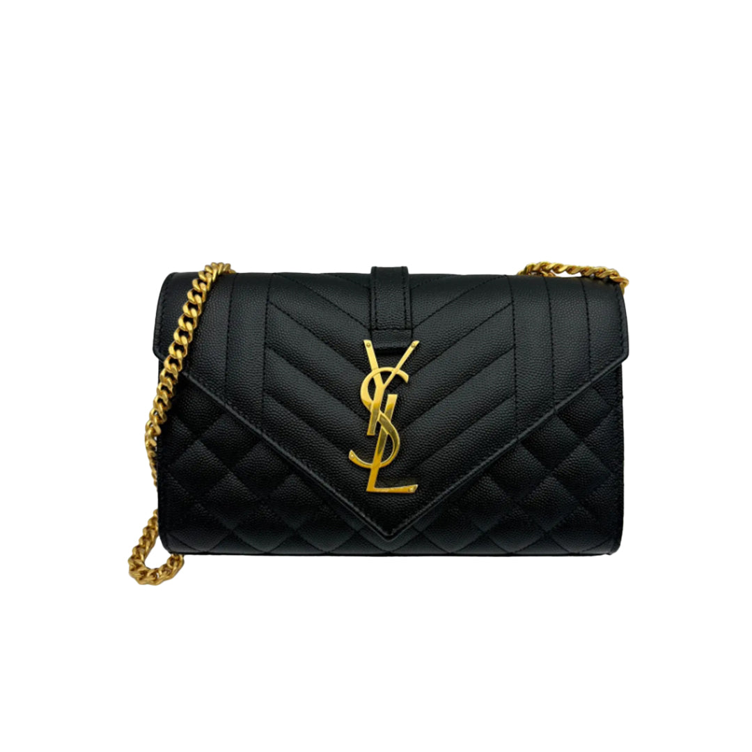 YSL Envelope Small in Quilted Grain de Poudre Embossed Leather Black