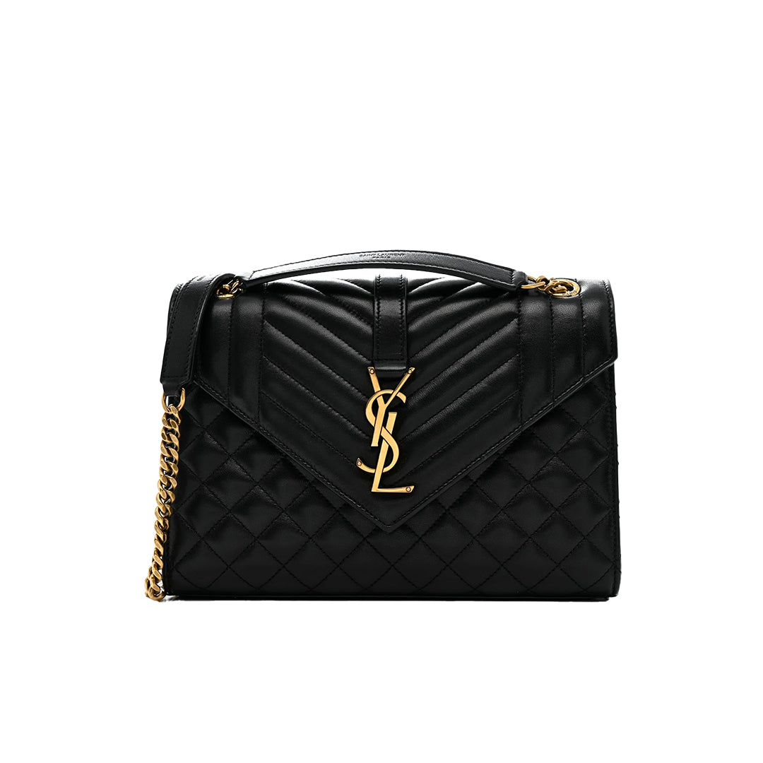 YSL Lambskin Mixed Matelassé Triquilt. Medium Black